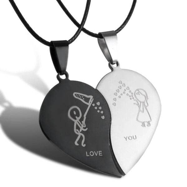 2 Pcs/Set Couple Necklace Stainless Steel Cute Cartoon Cat Animal Choker For Women Men Lovers Valentine's Day Jewelry Gi