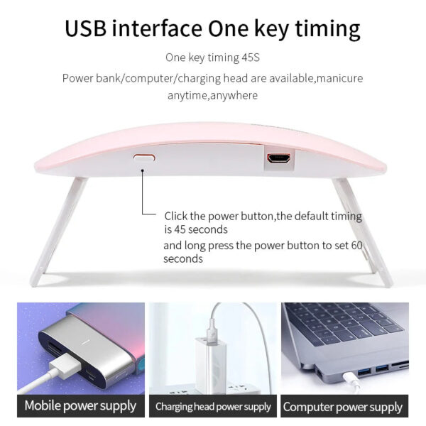 6W Mini Nail Lamp UV LED Gel Polish Cured Pink White Nail Dryer Machine Portable USB Cable Home Nails Dry Tool for Gel V