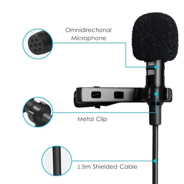 1.5m Mini Portable Lavalier Microphone Condenser Clip-on Lapel Mic Wired USB 3.5mm Type-C Microfon For Phone for Laptop