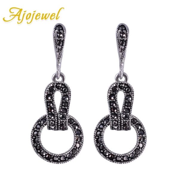 Ajojewel Brand Black CZ Women Geometric Earrings Vintage Jewelry Female Gift Bijouterie Costume Jewellery