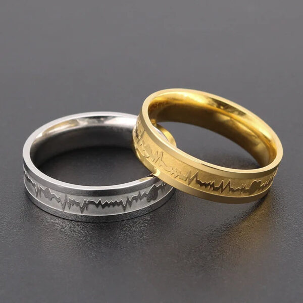 1Pcs Classic Stainless Steel Ring  Electrocardiogram Wave heartbeat Ring Wedding Couples Rings Bijouterie for Man or Wom