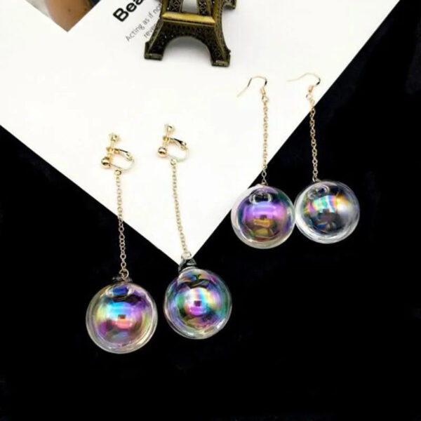 New Fashion Transparent Colorful Water Ball Clip on Earrings No Pierced for Women Party Luxury Pierced Earrings Bijouter