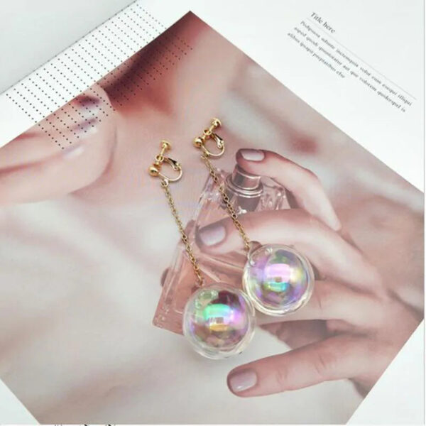 New Fashion Transparent Colorful Water Ball Clip on Earrings No Pierced for Women Party Luxury Pierced Earrings Bijouter