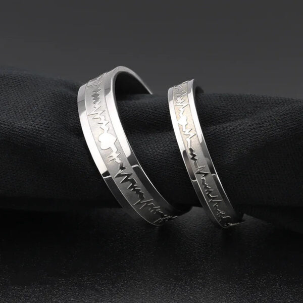 1Pcs Classic Stainless Steel Ring  Electrocardiogram Wave heartbeat Ring Wedding Couples Rings Bijouterie for Man or Wom