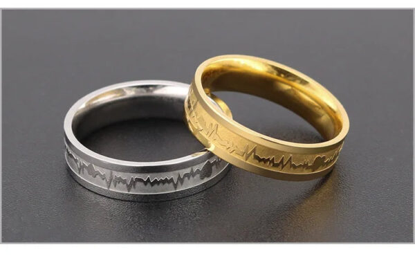 1Pcs Classic Stainless Steel Ring  Electrocardiogram Wave heartbeat Ring Wedding Couples Rings Bijouterie for Man or Wom