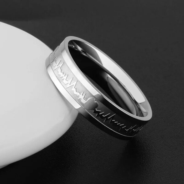 1Pcs Classic Stainless Steel Ring  Electrocardiogram Wave heartbeat Ring Wedding Couples Rings Bijouterie for Man or Wom
