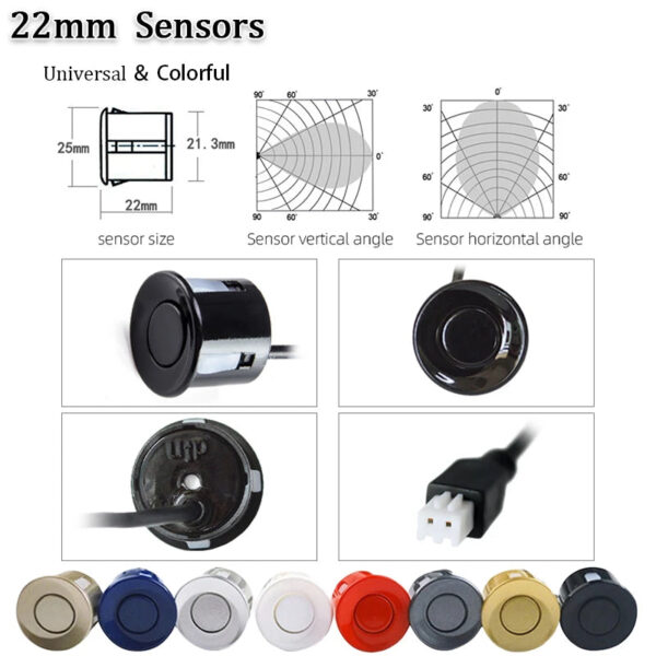 SINOVCLE 4 Sensors Buzzer 22mm Car Parking Sensor Kit Reverse Backup Radar Sound Alert Indicator Probe System 12V  Free