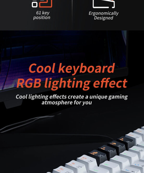 MUCAI MK61 USB Gaming Mechanical Keyboard Red Switch RGB Backlit Hot Swappable 61 Keys Wired Detachable Cable