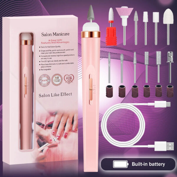 Clearance_YIKOOLIN 5 in 1 Electric Nail Polish Drill Machine USB Charge Portable Manicure Set  Exfoliation and Polishing