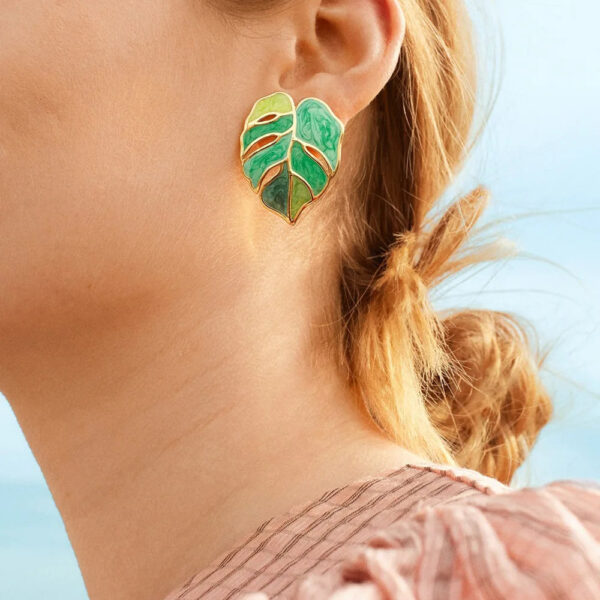 Earrings for Women Leaf Monstera Jewelry Gold Plated Bijouterie Female Leaves Gift Piercing