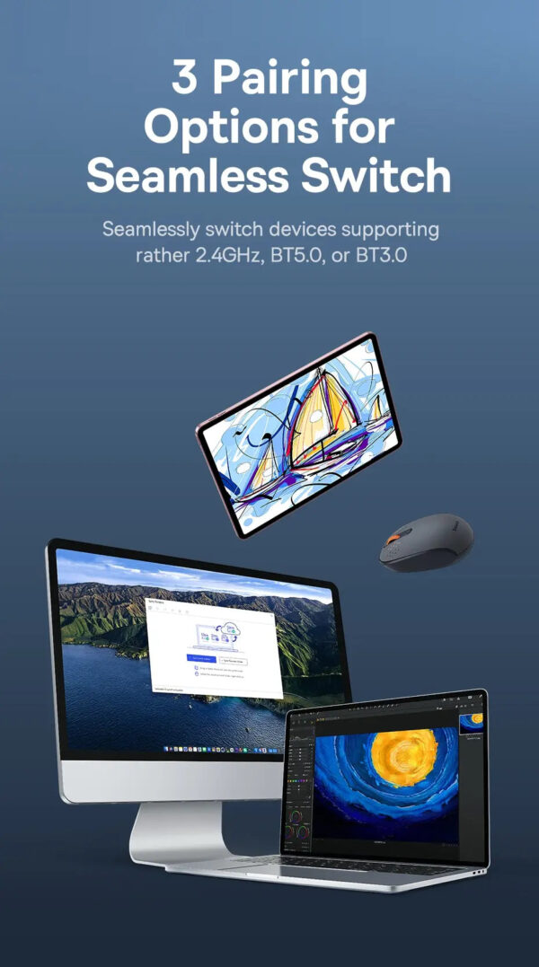 Baseus F01B Mouse Wireless Bluetooth 5.0 Mouse 1600 DPI Silent Click For MacBook Tablet Laptop PC Gaming Accessories 2.4