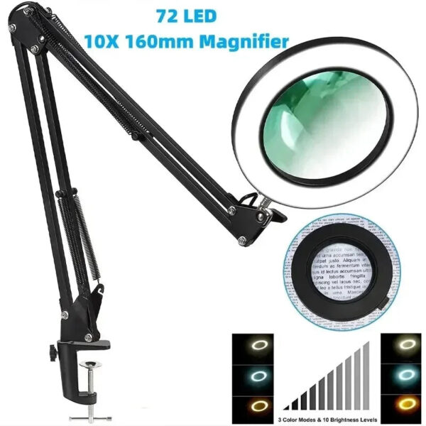 72LED 8X/10X NEW Illuminated Magnifier USB 3 Colors LED Magnifying Glass for Soldering Iron Repair/Table Lamp/Skincare B