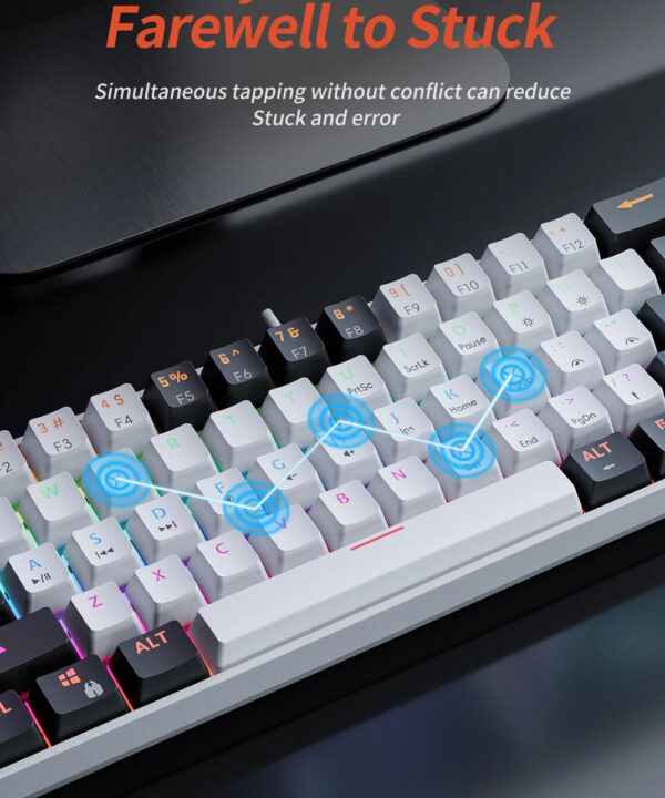 MUCAI MK61 USB Gaming Mechanical Keyboard Red Switch RGB Backlit Hot Swappable 61 Keys Wired Detachable Cable