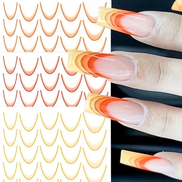 1Sheet French Gradient Line Nail Art Stickers Bend Stripe Design Self-adhesive Nail Tips DIY Manicure Decor Neon Slider