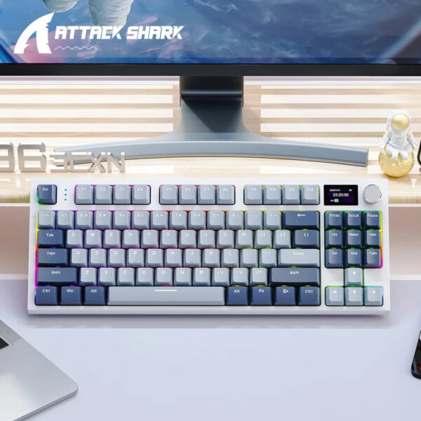 AttackShark K86 Wireless Mechanical Keyboard with Smart Color Screen,Metal Knobs,Cloud Driver, Hot-Swap,Multi-Function,B
