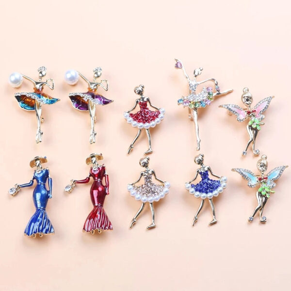 Gymnastics Girl Ballerina Girl Dancer Crystal Brooches for Women Cute Pin Bijouterie Collar Corsage Fashion Wedding Jewe