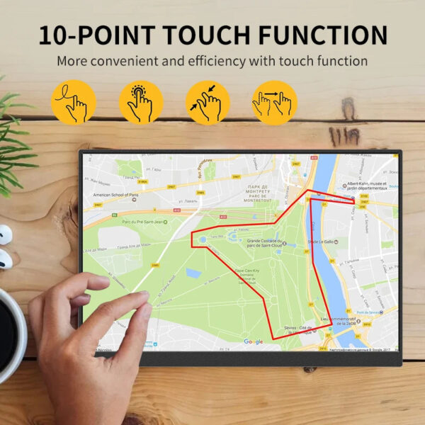 HGFRTEE 16inch Touch Portable Monitor 16:10 96%sRGB 350Cd/m² Second Screen For Laptop With Holder Stand Type-C HDMI-Comp