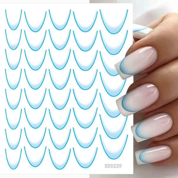 1Sheet French Gradient Line Nail Art Stickers Bend Stripe Design Self-adhesive Nail Tips DIY Manicure Decor Neon Slider