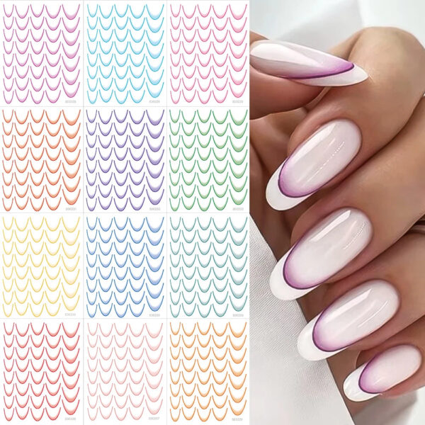 1Sheet French Gradient Line Nail Art Stickers Bend Stripe Design Self-adhesive Nail Tips DIY Manicure Decor Neon Slider