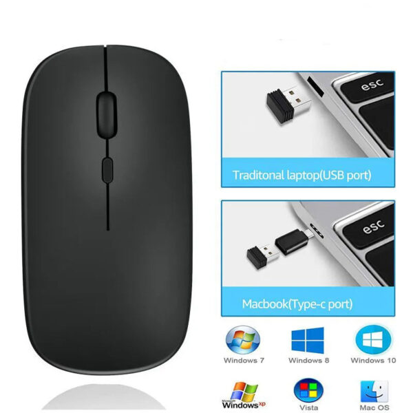 Portable Wireless Mouse Bluetooth-compatible 2.4GHz Dual Modes Computer Mice with Nano Receiver for Notebook PC Laptop M
