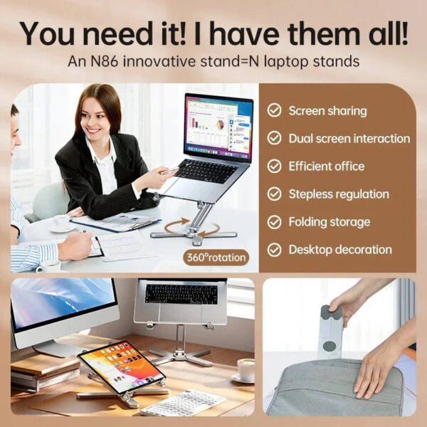 MC N86 Laptop Stand 360°Rotating Portable Notebook Bracket Heat Dissipation Folding Aluminum Holder Suitable for Macbook