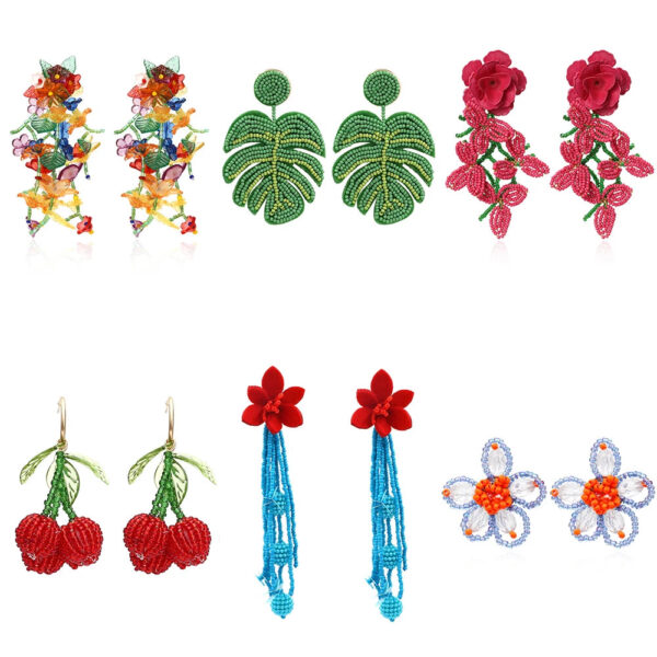 Boho Statement Stud Earrings Jewelry for Women Flower Cherry Beads Charm Piercing Woman Earring Accessories Bijouterie B