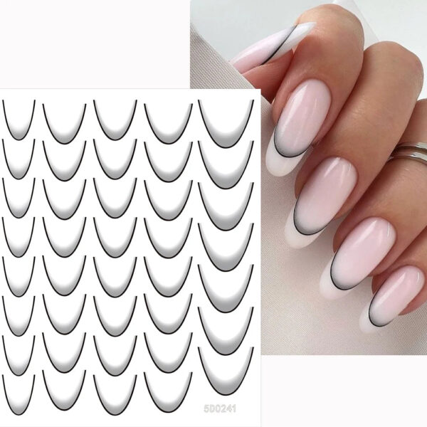 1Sheet French Gradient Line Nail Art Stickers Bend Stripe Design Self-adhesive Nail Tips DIY Manicure Decor Neon Slider
