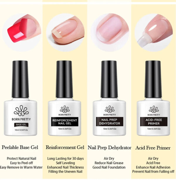 BORN PRETTY 10ml Base Gel Top Coat Rubber Gel Reinforcement Gel for Nails Tools Soak Off UV LED Nail Varnish Function Ge