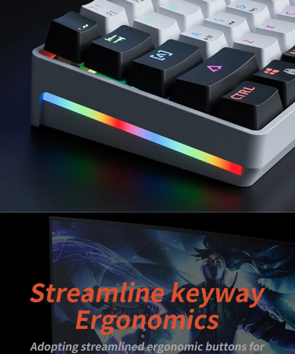 MUCAI MK61 USB Gaming Mechanical Keyboard Red Switch RGB Backlit Hot Swappable 61 Keys Wired Detachable Cable