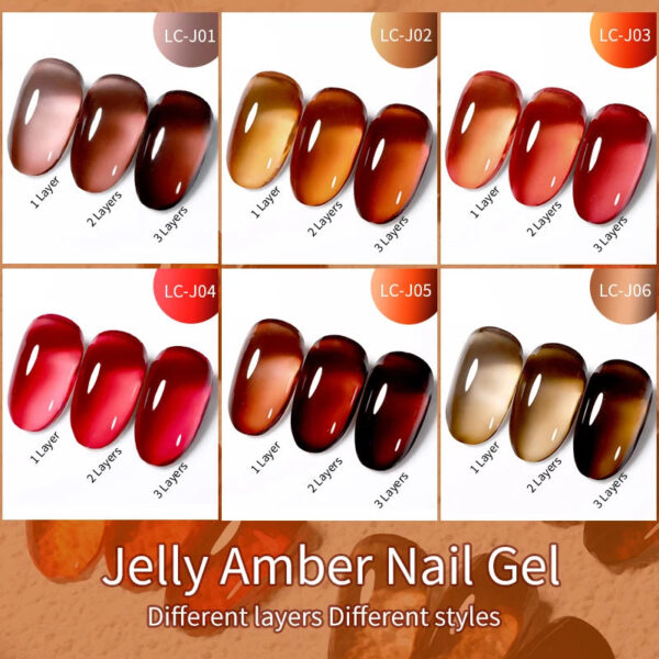 LILYCUTE 7ML Jelly Amber Gel Nail Polish Brown Crystal Translucent Dull Color Nail Art Gel Semi Permanent UV Gel Polish