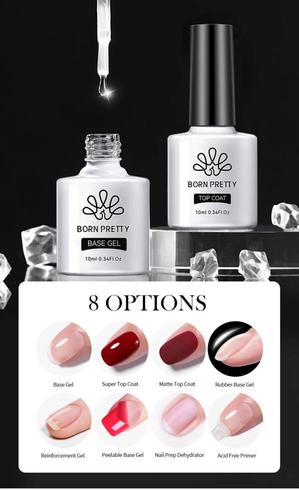 BORN PRETTY 10ml Base Gel Top Coat Rubber Gel Reinforcement Gel for Nails Tools Soak Off UV LED Nail Varnish Function Ge