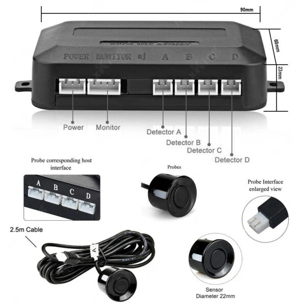Car Reverse Radar Kit Vehicle Parking Sensor System with 4 Sensors Backup Assist System with LED Distance Display Sound