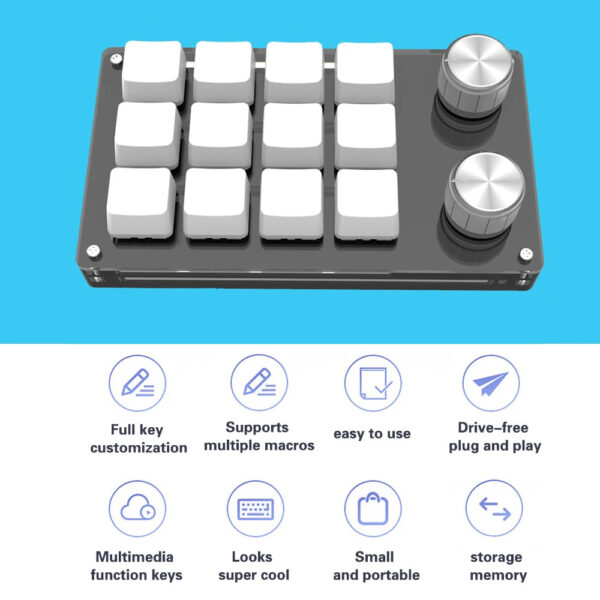 USB Macro Custom Mini Keyboard 12 Keys 2 Knob Programming DIY Mechanical Keyboard Gaming Drawing Switch Portable Hot-swa