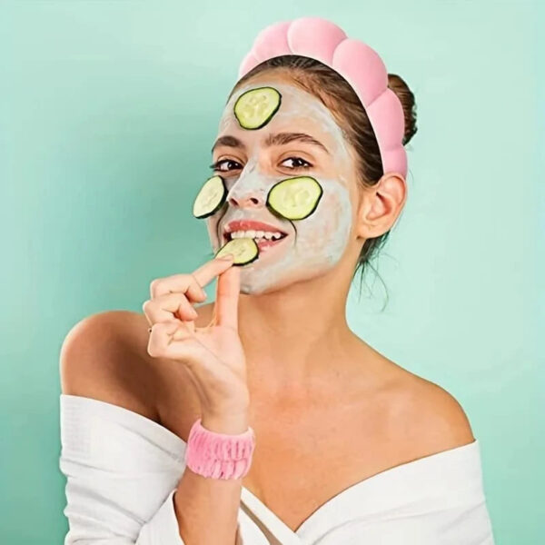 3Pcs Stylish Washing Headband Set Wristbands Scrunchies Spa Bubble Headband for Washing Face Makeup Shower Skincare