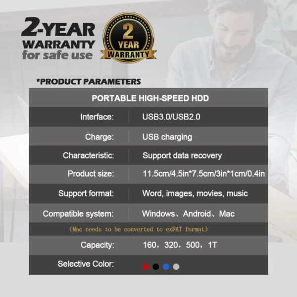 Portable External HD 1TB External Hard Drive HDD 500GB 250GB Memory USB 3.0 High Speed Flash Drive For Laptop PC MacBook