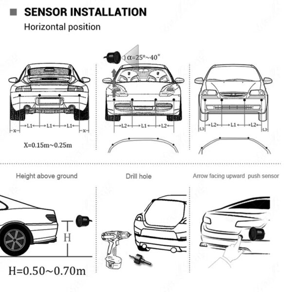 Car Reverse Radar Kit Vehicle Parking Sensor System with 4 Sensors Backup Assist System with LED Distance Display Sound