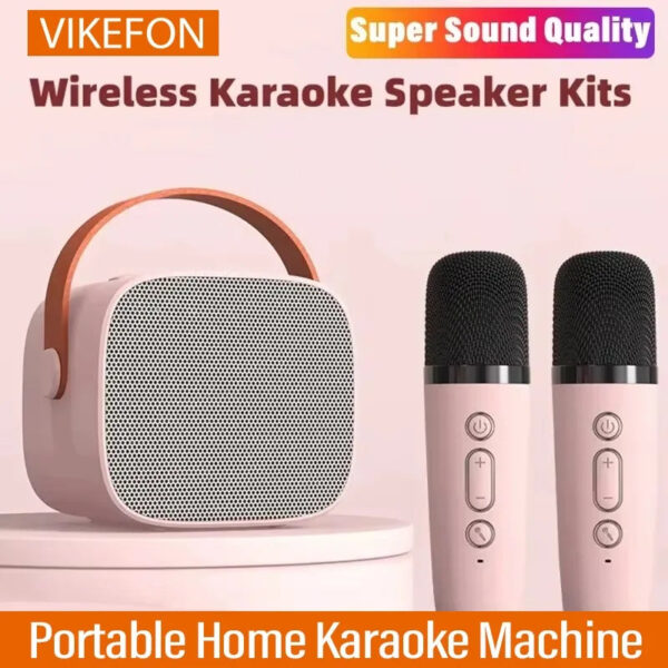 Portable Wireless Dual Microphones Karaoke Machine HomeKTV DSP System Bluetooth Speaker HIFI Stereo Surround For Kids Pa