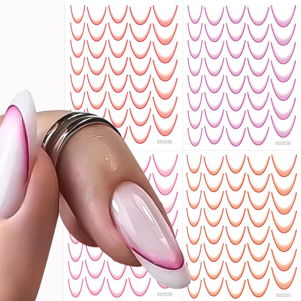 1Sheet French Gradient Line Nail Art Stickers Bend Stripe Design Self-adhesive Nail Tips DIY Manicure Decor Neon Slider