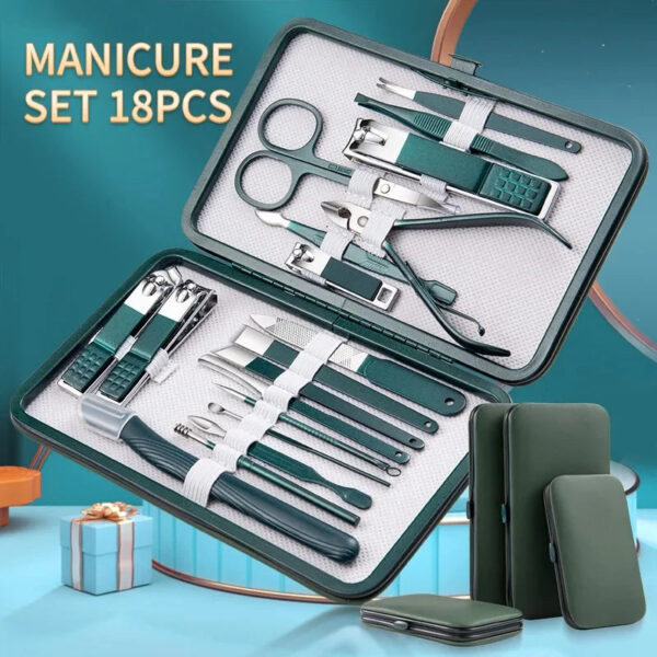 7/10/12/18Pcs Manicure Set Stainless Steel Nail Cutter Fingernail Clippers Trimmer Eyebrow Scissor Tweezers Ear Spoon Fa