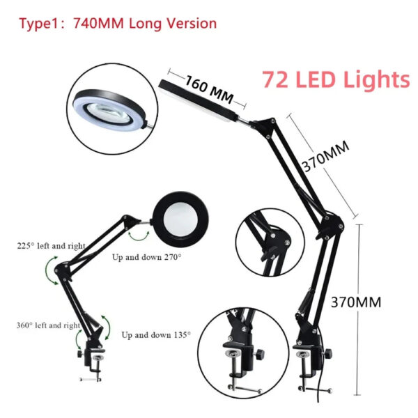 72LED 8X/10X NEW Illuminated Magnifier USB 3 Colors LED Magnifying Glass for Soldering Iron Repair/Table Lamp/Skincare B