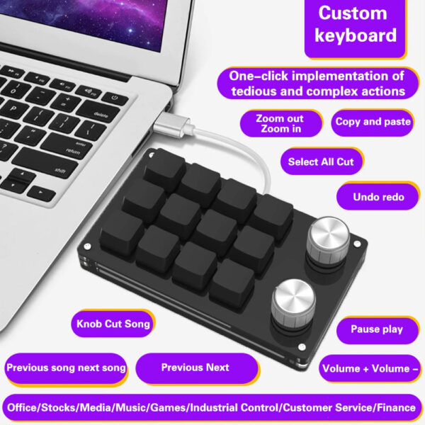 USB Macro Custom Mini Keyboard 12 Keys 2 Knob Programming DIY Mechanical Keyboard Gaming Drawing Switch Portable Hot-swa