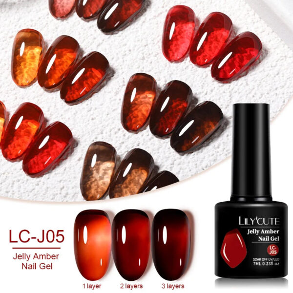 LILYCUTE 7ML Jelly Amber Gel Nail Polish Brown Crystal Translucent Dull Color Nail Art Gel Semi Permanent UV Gel Polish