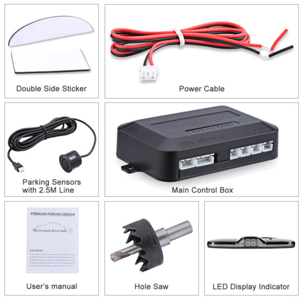 Car Reverse Radar Kit Vehicle Parking Sensor System with 4 Sensors Backup Assist System with LED Distance Display Sound