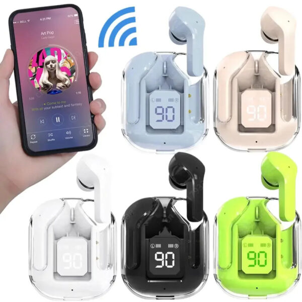 Wireless Bluetooth 5.3 Air Headset Transparent Headphones LED Power Digital Display Stereo Sound Earphones for Sports Wo